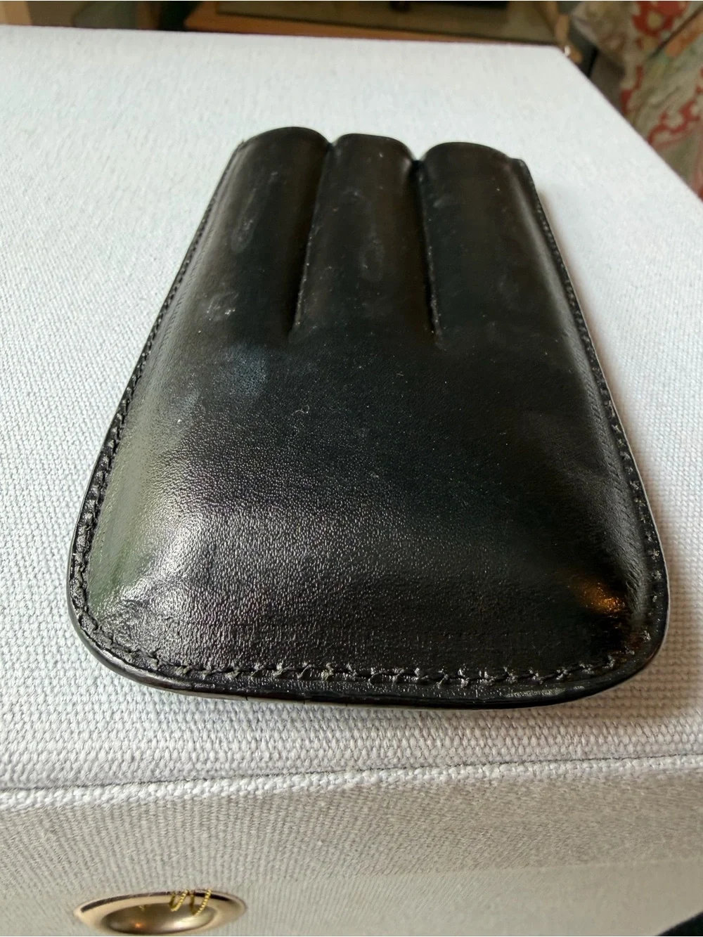 Black Leather 3-Slot Cigar Case Pouch